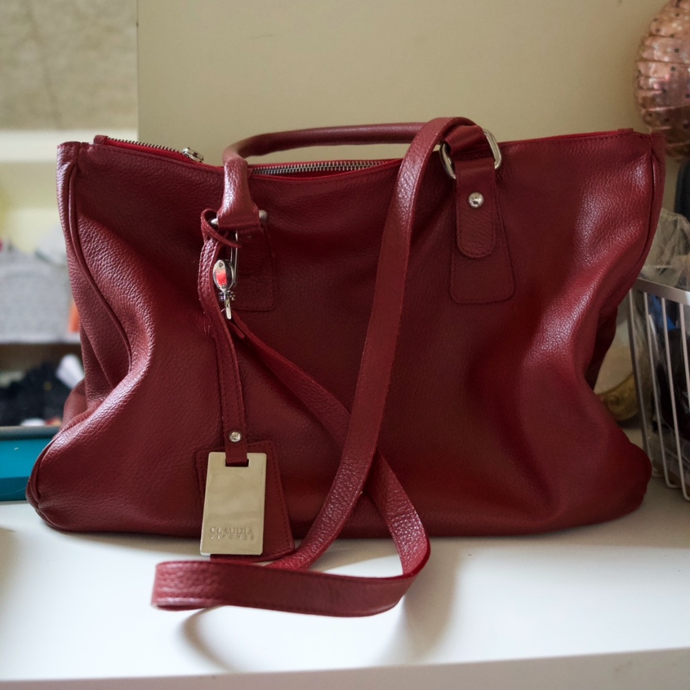 Claudia FIRENZE large red leather shoulder and crossbody bag.